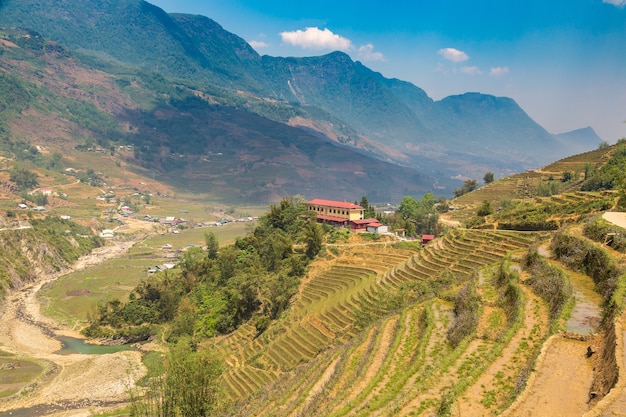 Panoramic view of Terraced rice field in Sapa, Lao Cai, Vietnam