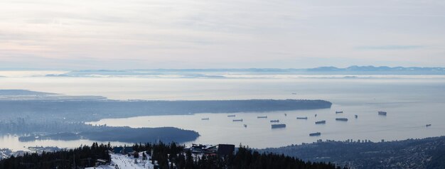 Panoramic View of Top of Grouse Mountain Ski Resort with the City in the background