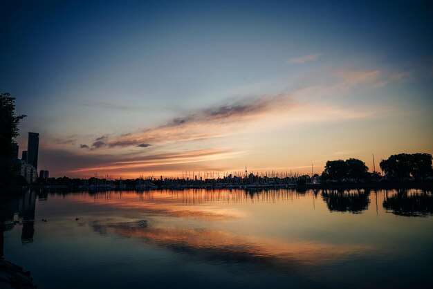 Panoramic view of Toronto skyline at sunrise Ontario Canada