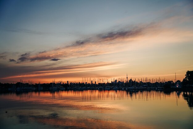 Panoramic view of Toronto skyline at sunrise Ontario Canada