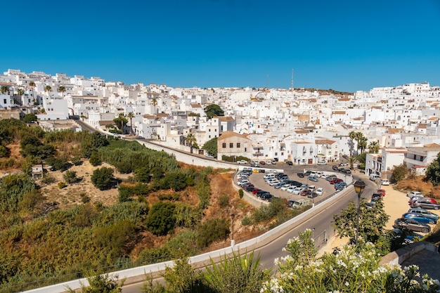 Panoramic view of the tourist town of white houses of Vejer de la Frontera Cadiz Andalusia