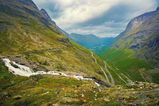 Panoramic view of the Trollstigen Road from the height Norway