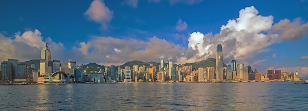 Photo panoramic view of victoria harbor and hong kong skyline