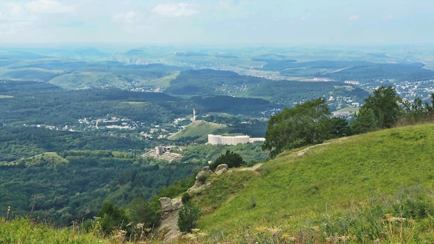 Panoramic views from Bolshoye Sedlo mountain to the Kislovodsk National Park and the city