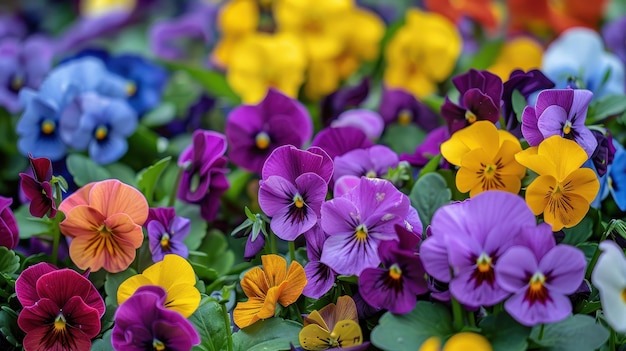 Pansy garden bed in a variety of colors