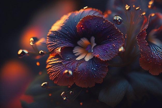 Pansy Tree Branch with Crimson Glowing Flowers Blossoming in Daylight