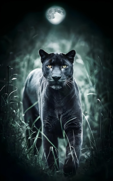 Panther in forest at night