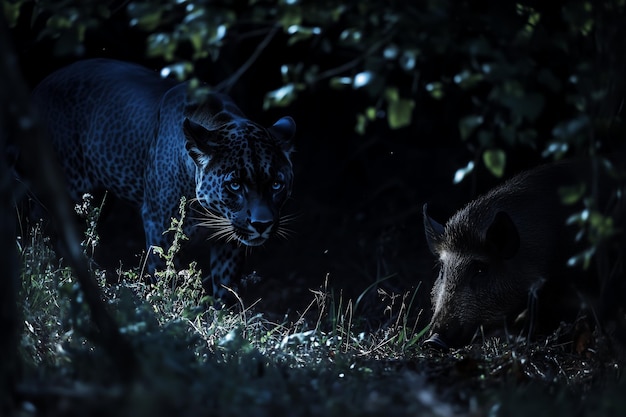 Photo panther stalking prey in the shadows