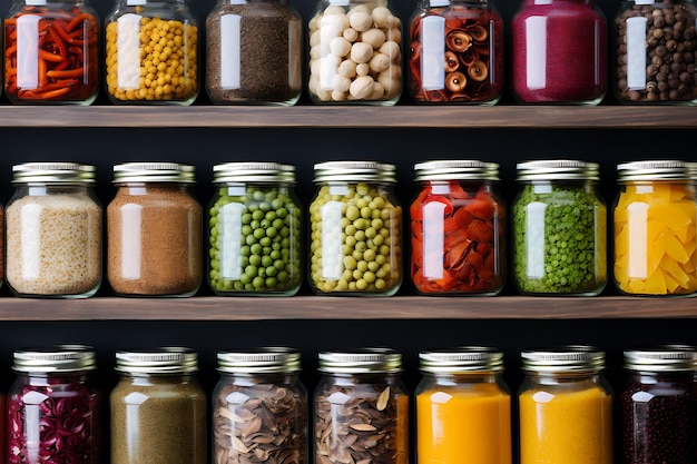 Pantry food ingredients copy space top view