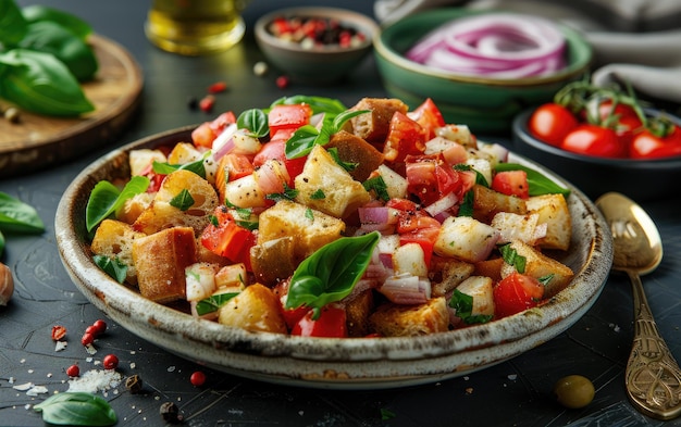 A Panzanella on the Italy traditional background professional advertising food photo ai generated