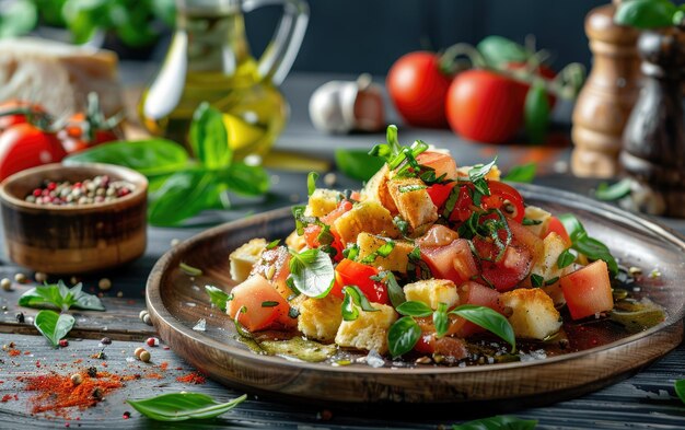 A Panzanella on the Italy traditional background professional advertising food photo ai generated