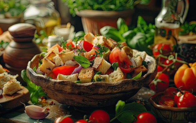 A Panzanella on the Italy traditional background professional advertising food photo ai generated