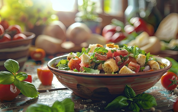 A Panzanella on the Italy traditional background professional advertising food photo ai generated