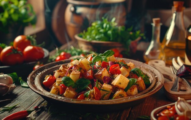 A Panzanella on the Italy traditional background professional advertising food photo ai generated