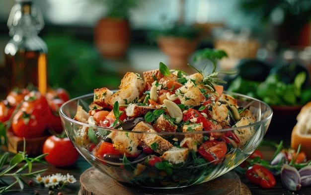 A Panzanella on the Italy traditional background professional advertising food photo ai generated