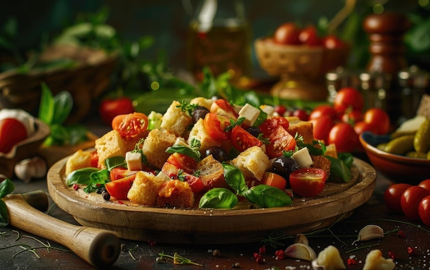 A Panzanella on the Italy traditional background professional advertising food photo ai generated