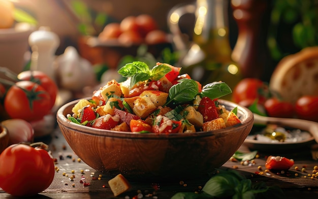 A Panzanella on the Italy traditional background professional advertising food photo ai generated