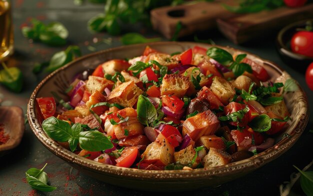 A Panzanella on the Italy traditional background professional advertising food photo ai generated