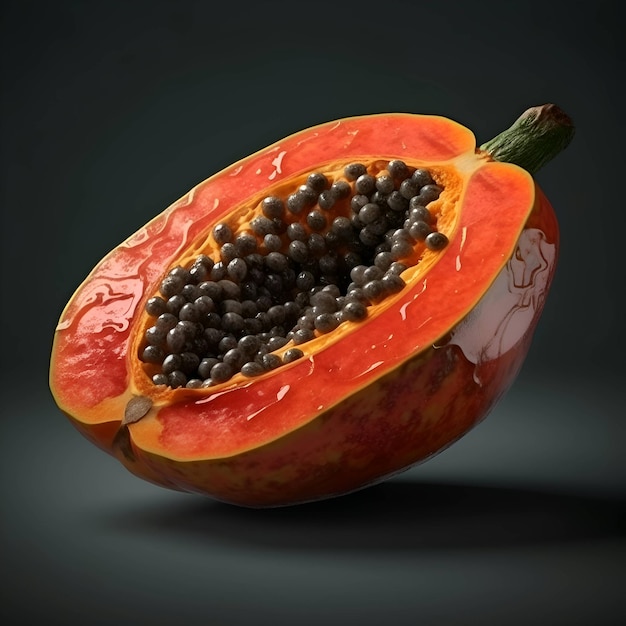 Papaya fruit on a black background 3d illustration