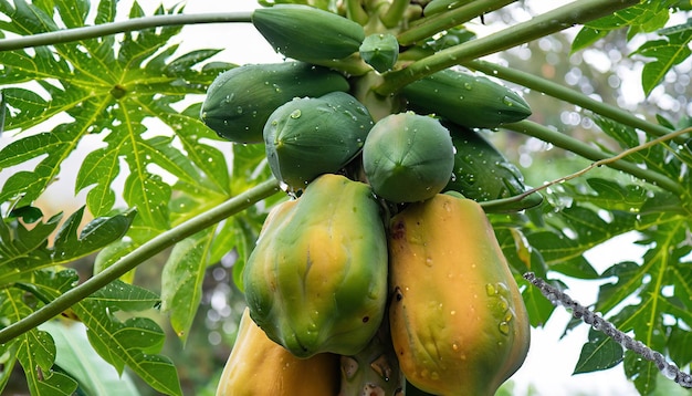 Papaya fruit on papaya tree in farm