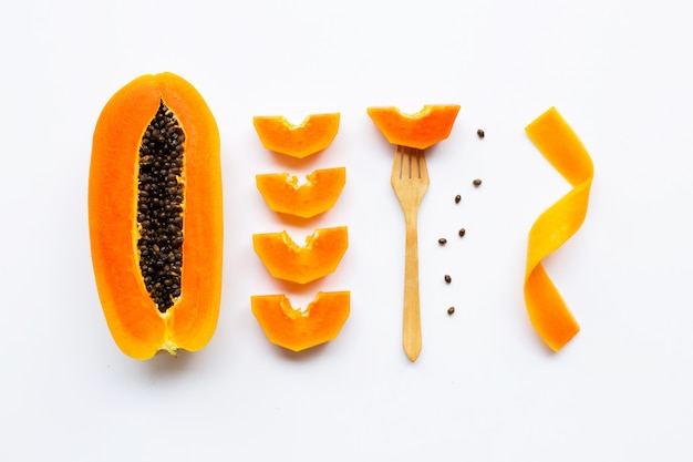 Papaya fruit on white background