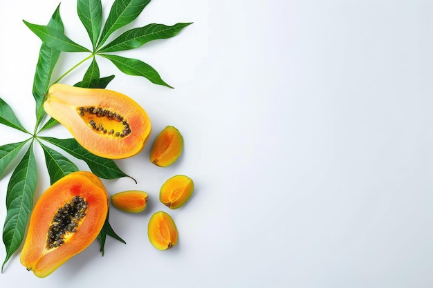 Papaya and leave isolated on white background