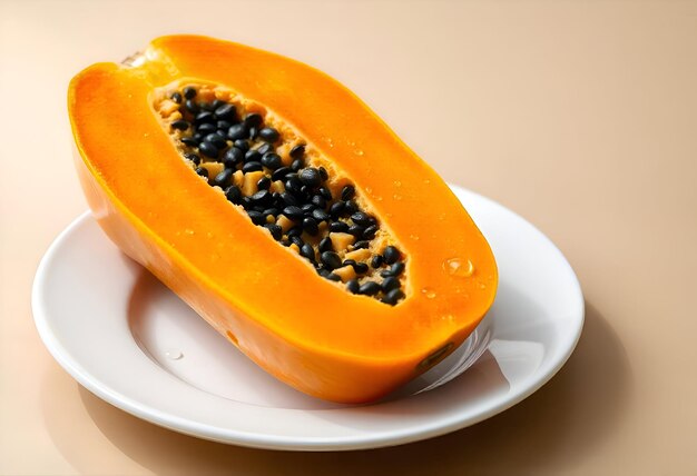 Photo papaya perfection vibrant orange flesh with glossy black seeds