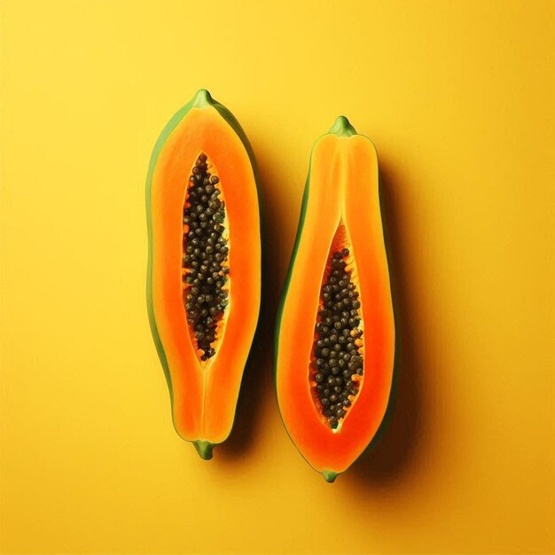 Photo papaya on a plain yellow background