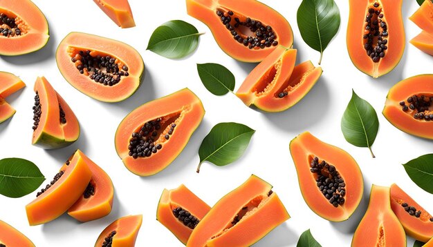 Papaya slice isolated on white surface