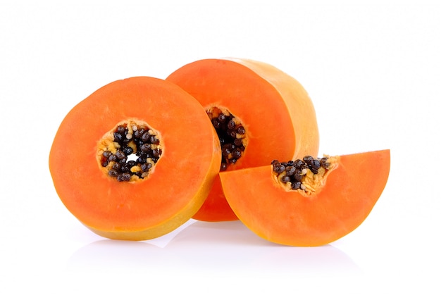 Papaya slice on white space