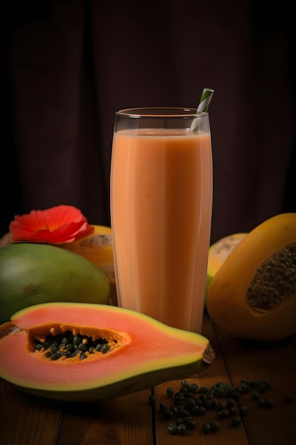 Papaya smoothie background Generative Ai