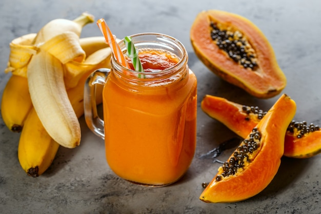 Papaya smoothie, selective focus. Detox, diet food, vegetarian food, healthy eating concept.