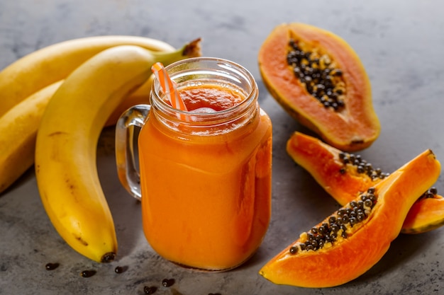 Papaya smoothie selective focus Detox diet food vegetarian food healthy eating concept