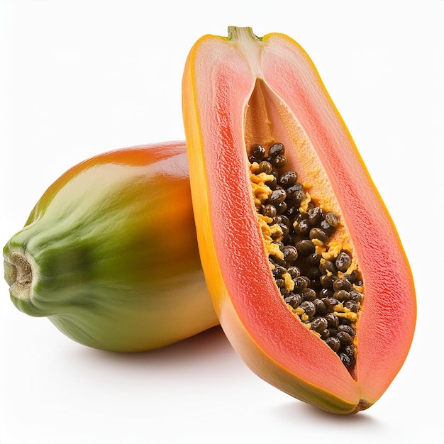 Photo a papaya that has seeds on it and the seeds are black