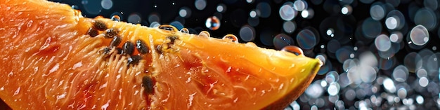 papaya in water drops closeup Selective focus