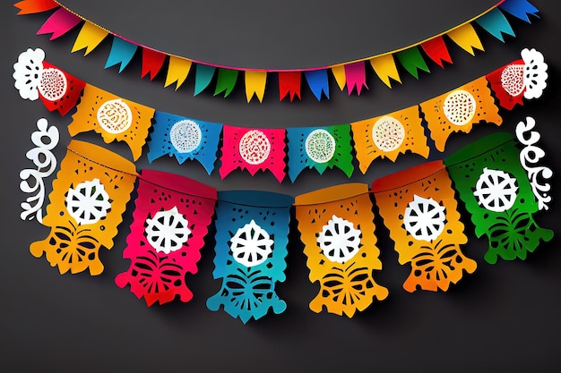 Papel picado garland paper tissue perforated flags Generative Ai