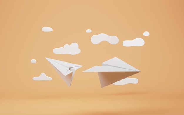 Paper air plane with cartoon style 3d rendering