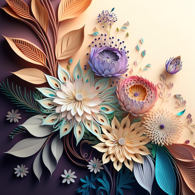 Paper art beautiful wallpapers of colorful paper flowers Generate Ai