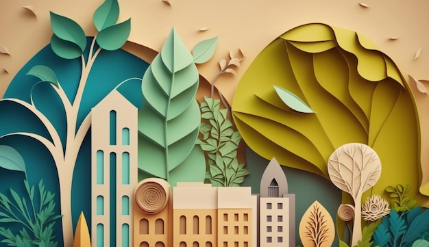 Paper art Ecology city with environmentally friendlyGenerative AI