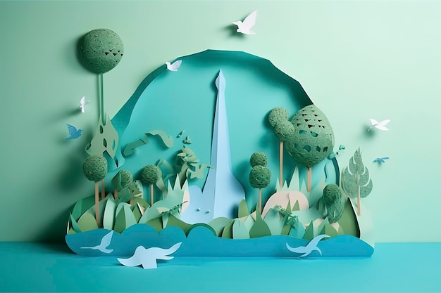 Paper art Ecology and world water day Saving water and world Environment day environmental protection and save earth water Generate Ai