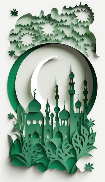 Paper art eid mubarak ramadan kareem rmadan kareem greeting card ramadan kareem banner ramadan kareem card eid mubarak ramadan eid mubarak template Generate Ai