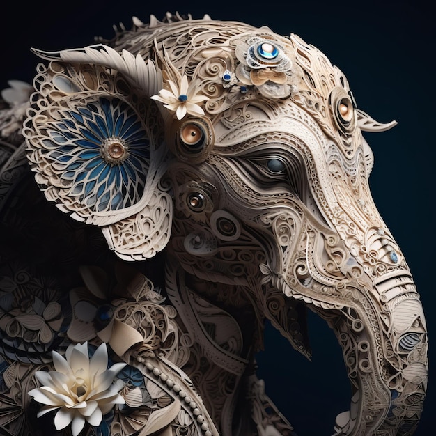 Paper art of an elephant with flowers