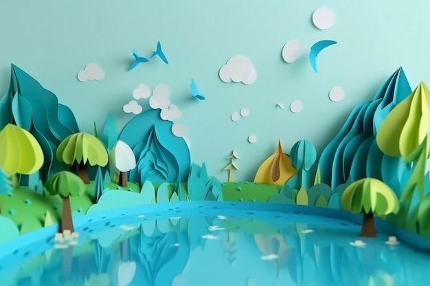 Paper art Environmental protection and save earth water Ecology and world water day Saving