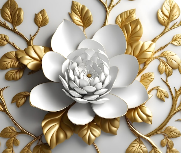 Paper art flower ornament design golden white