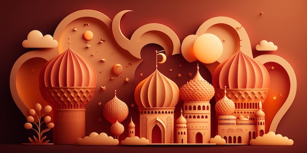 Paper art of a mosque and the moon