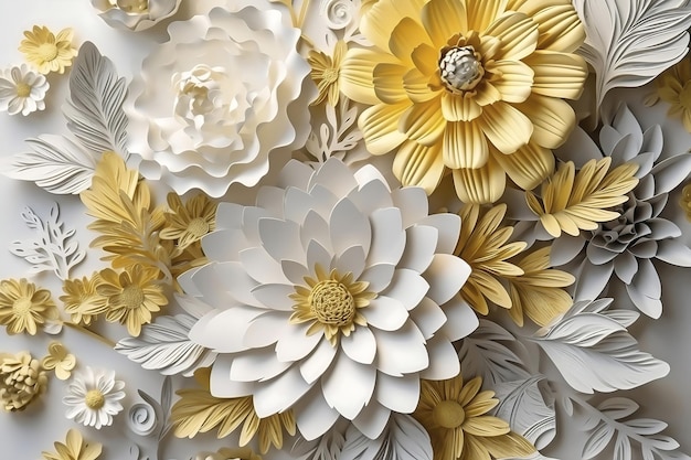 Paper Art pattern seamless golden white flower