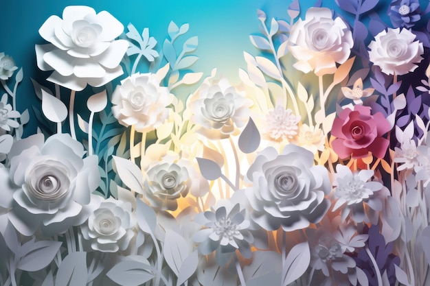 A paper art piece that has flowers on it