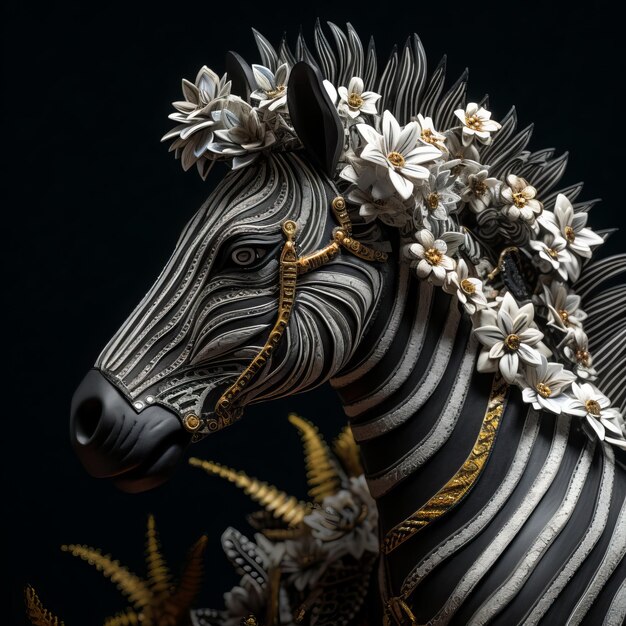 Paper art of a zebra with flowers