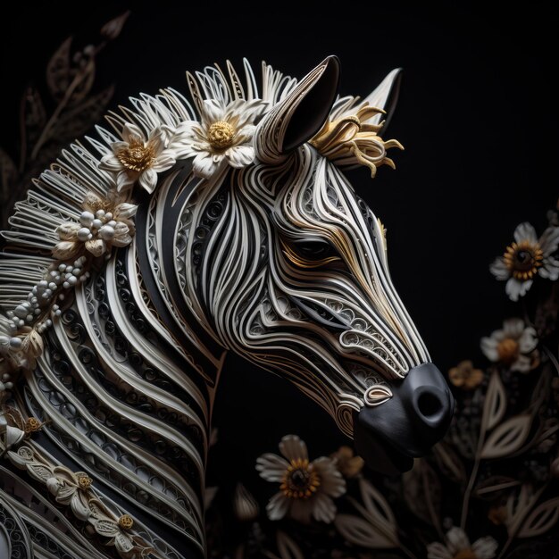 Paper art of a zebra with flowers