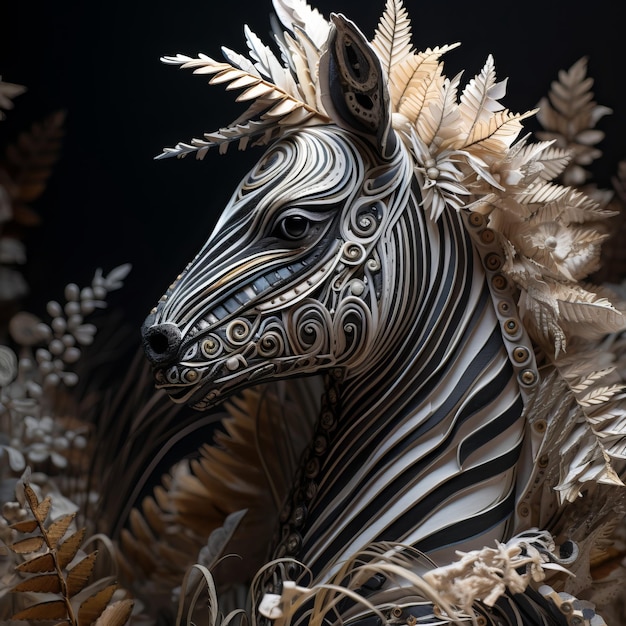 Paper art of a zebra with flowers